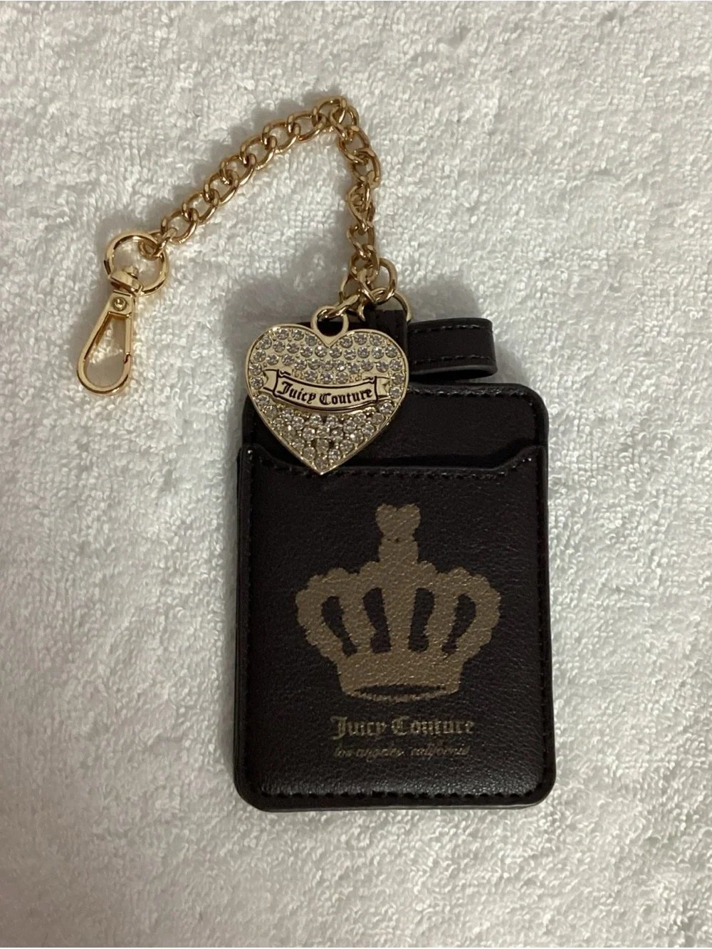 Juicy Couture Y2K Black Card Keychain w/ Bling Bedazzled Heart Crown Bag Charm